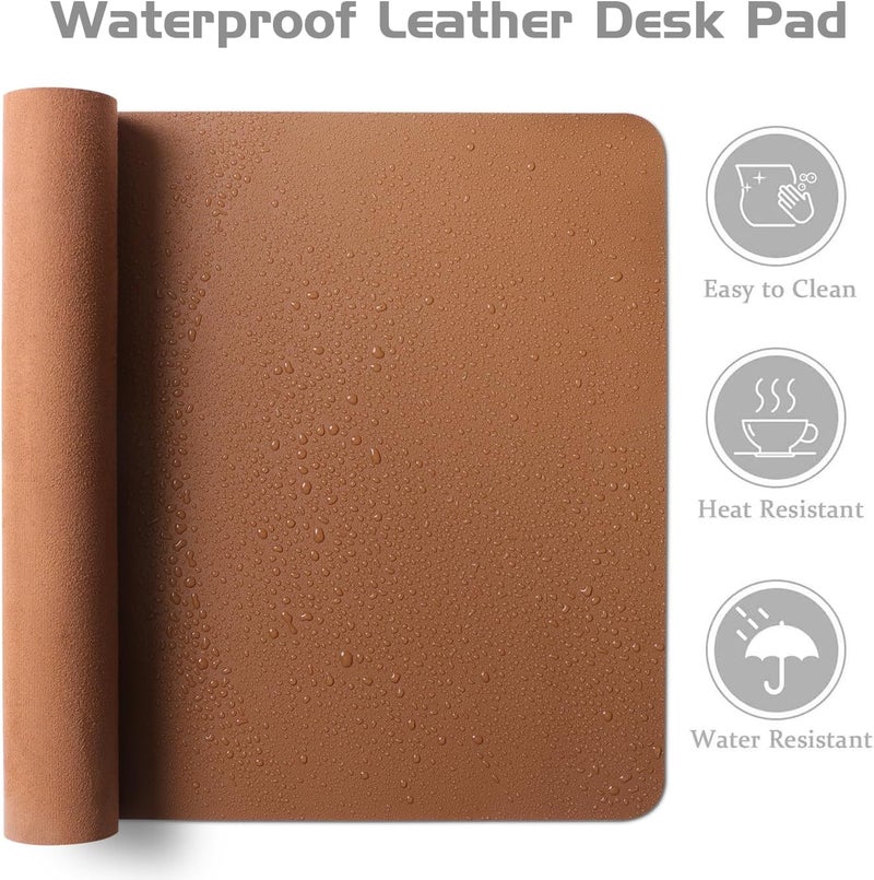 Aothia Leather Desk Pad Protector - Large Mouse Pad, Office Mat, Non-Slip PU Leather Blotter, Laptop Desk Pad, Waterproof Writing Pad for Office and Home (Brown, 38" x 13.7") - Image 2